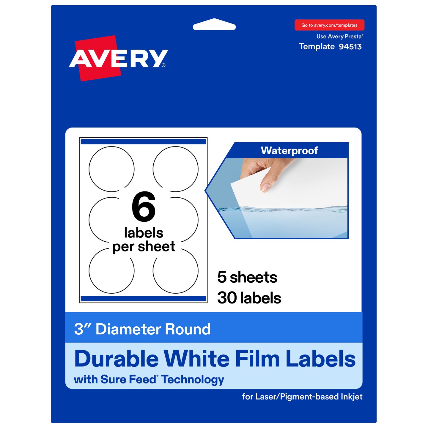 Avery Waterproof Round Labels with Sure Feed, Print to the Edge