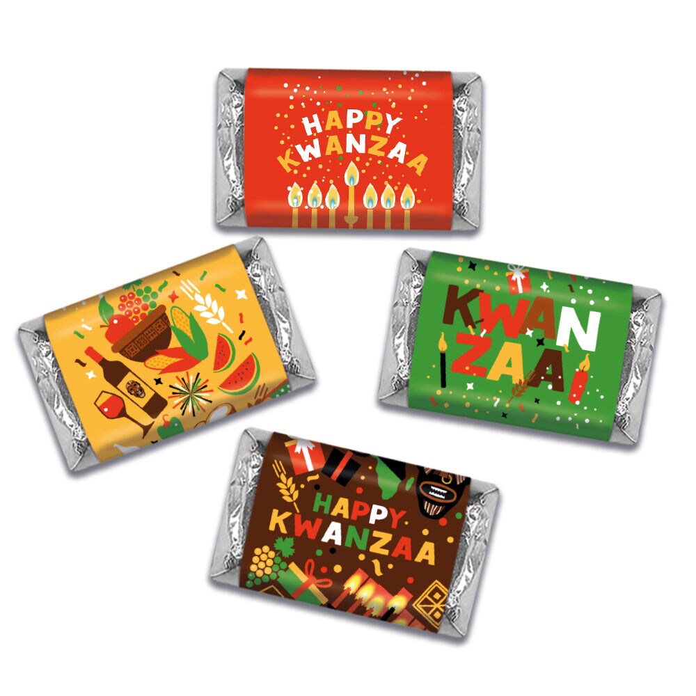 68 Pcs Kwanzaa Candy Party Favors Hershey's Miniatures Chocolate - Festive Pattern
