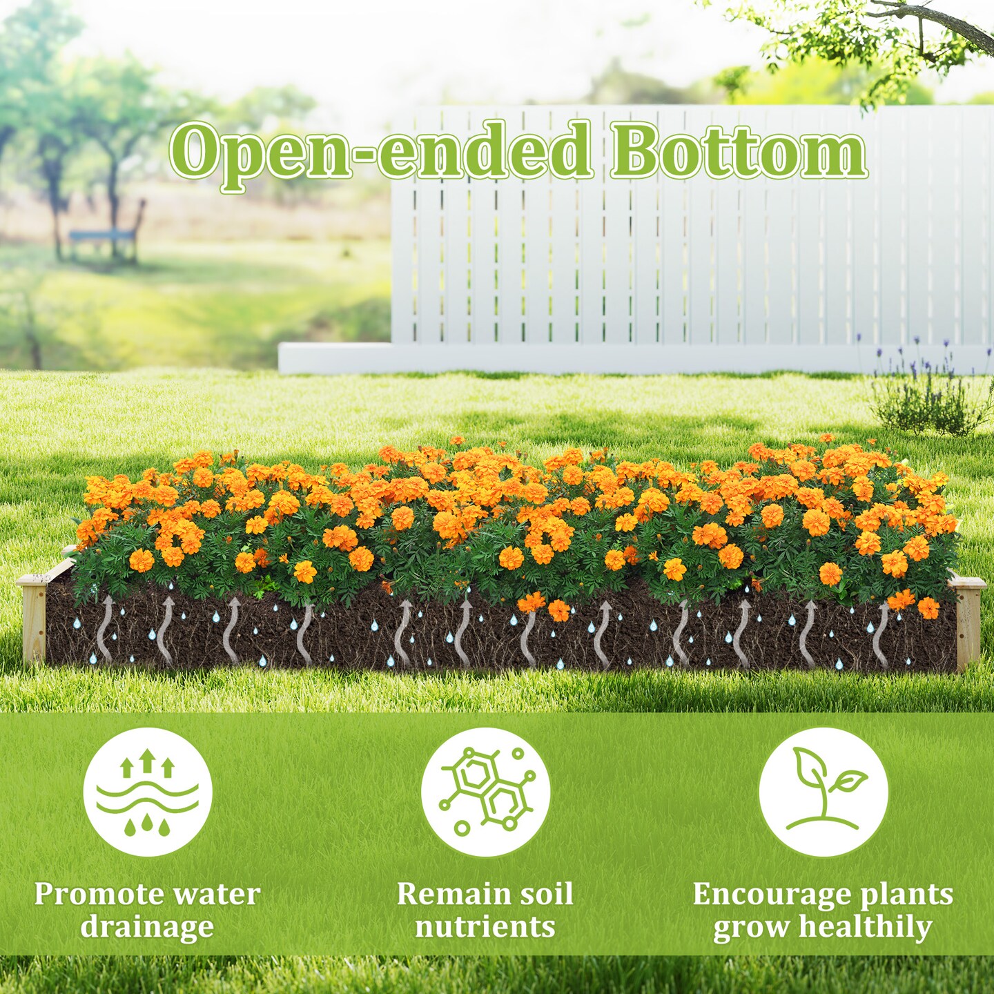 Natural Fir Wood Raised Garden Bed with Dividers and 9.6 cu.ft Soil Capacity