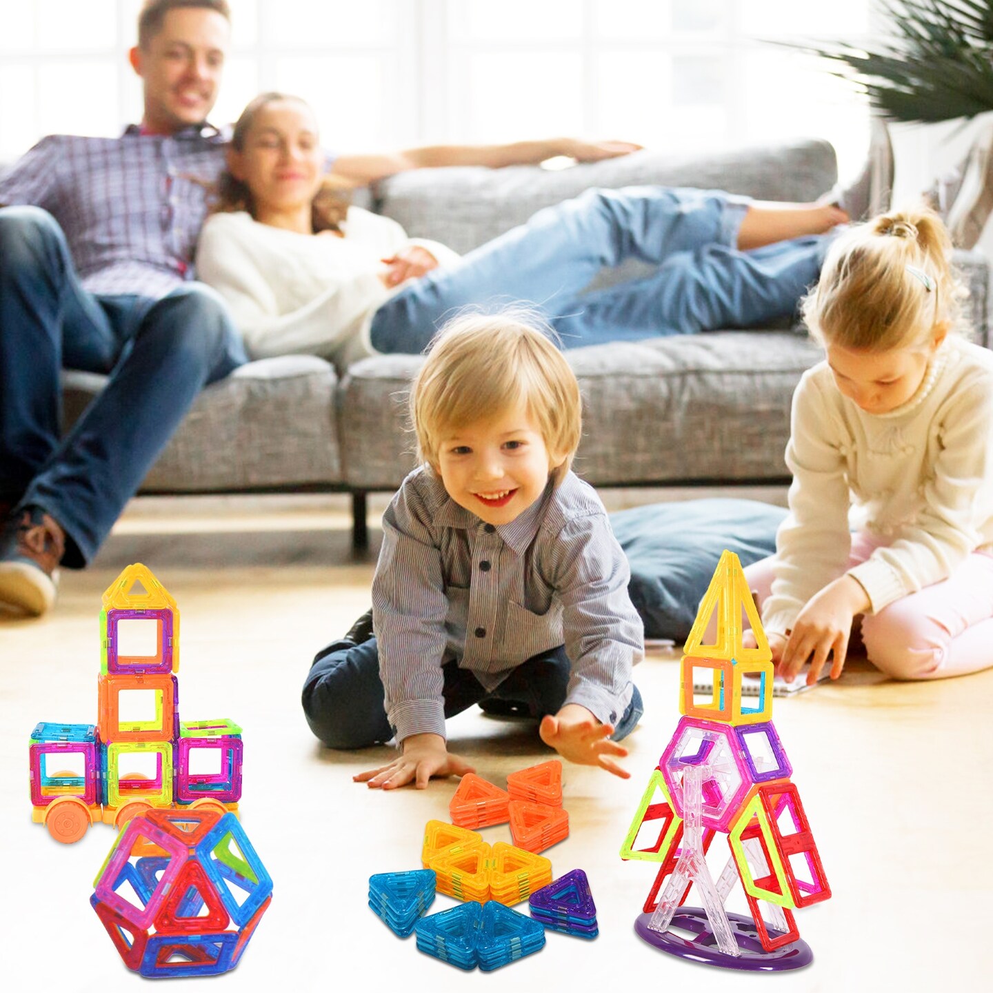 Multi-Color Plastic Magnetic Building Blocks Set for Kids Creative Play