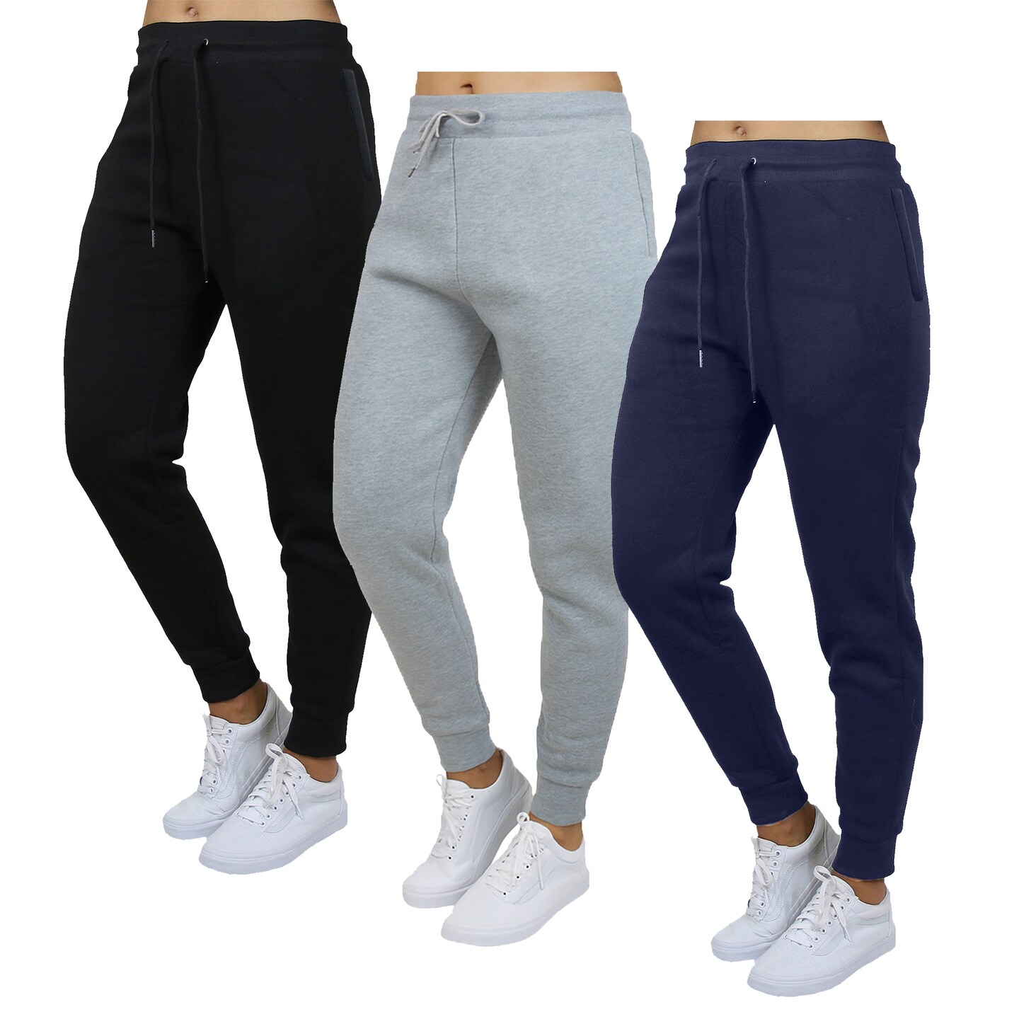 Galaxy by Harvic 3-Pack Women's Loose Fit Fleece Jogger Sweatpants With Sizde Zipper Pockets