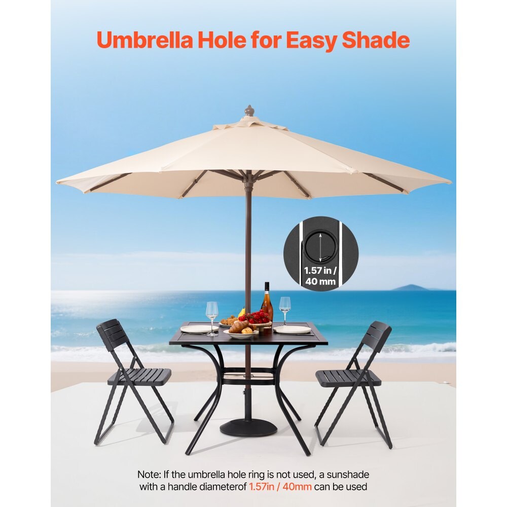 Outdoor Patio Dining Table, 37 inch Square Metal Steel Slat Backyard Bistro Tables