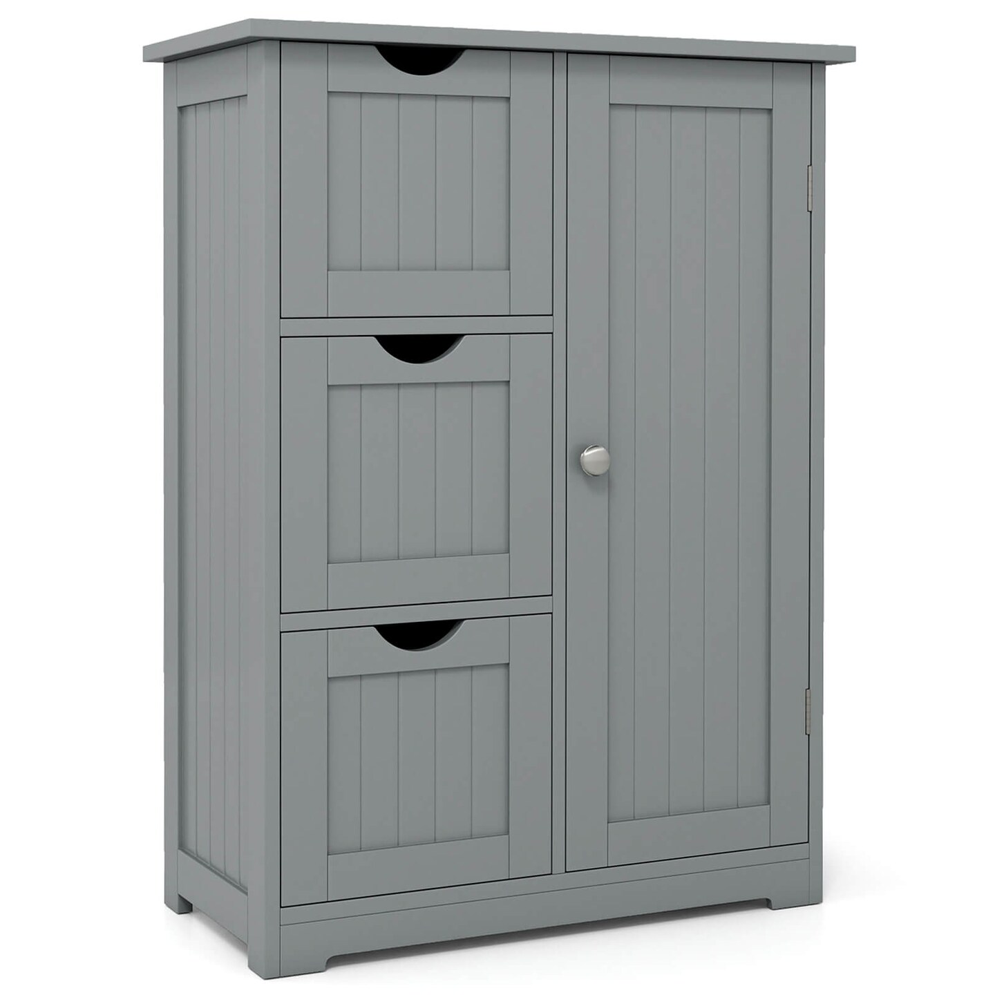 Costway Bathroom Floor Cabinet Side Storage Cabinet with 3 Drawers and 1 Cupboard Grey\ Black