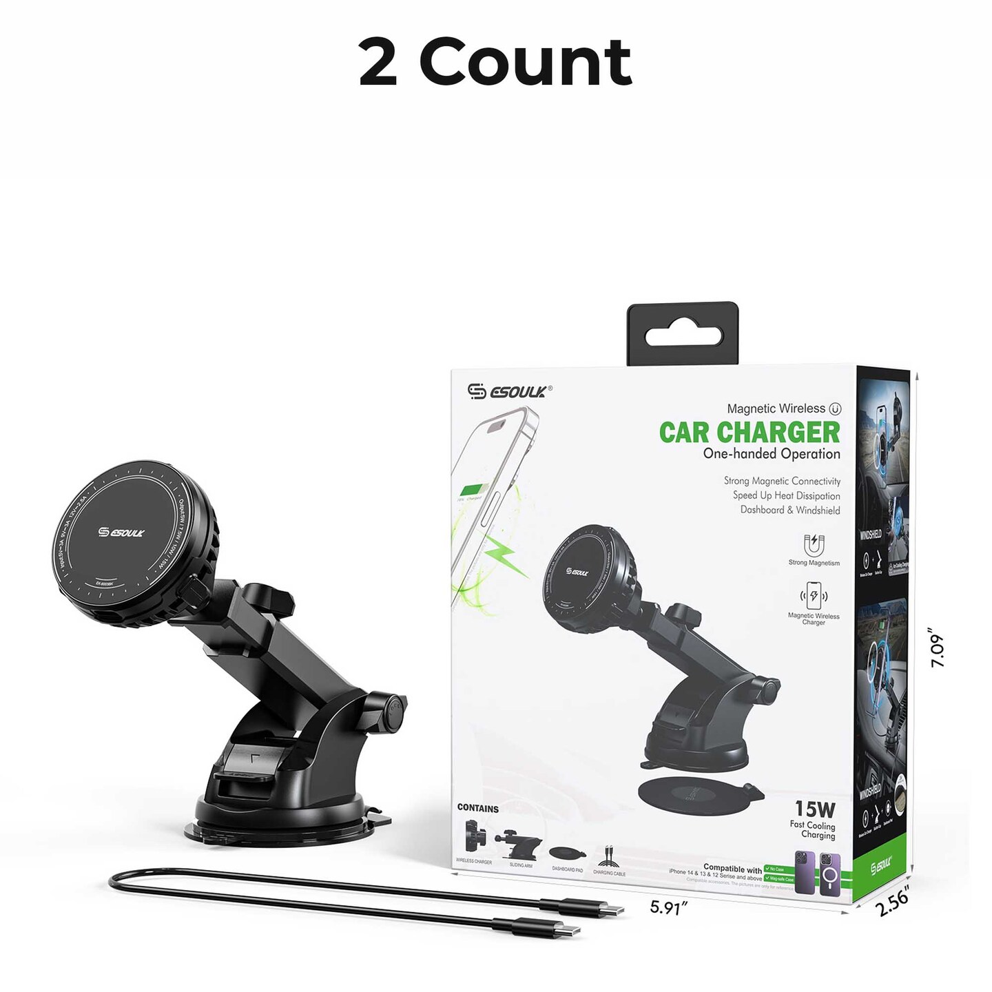 15W Cooling Magnetic Wireless Charging Car Mount (12/24)