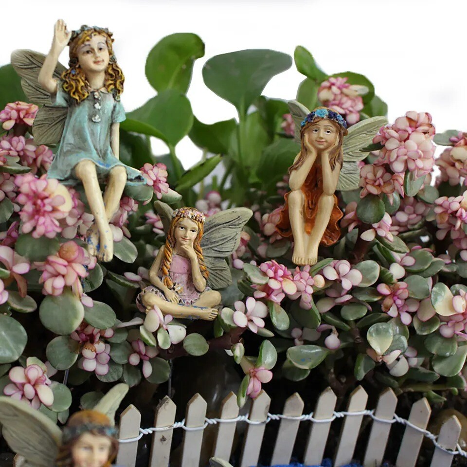 6x Flower Fairies Figure Miniature Garden Resin Ornaments Statue Flowerpot Decor