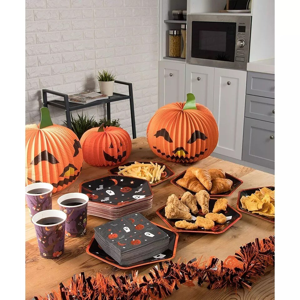 50 Pack Halloween Paper Napkins, Pumpkin Ghost Bat Cocktail Party Supplies 5x5&#x201D;
