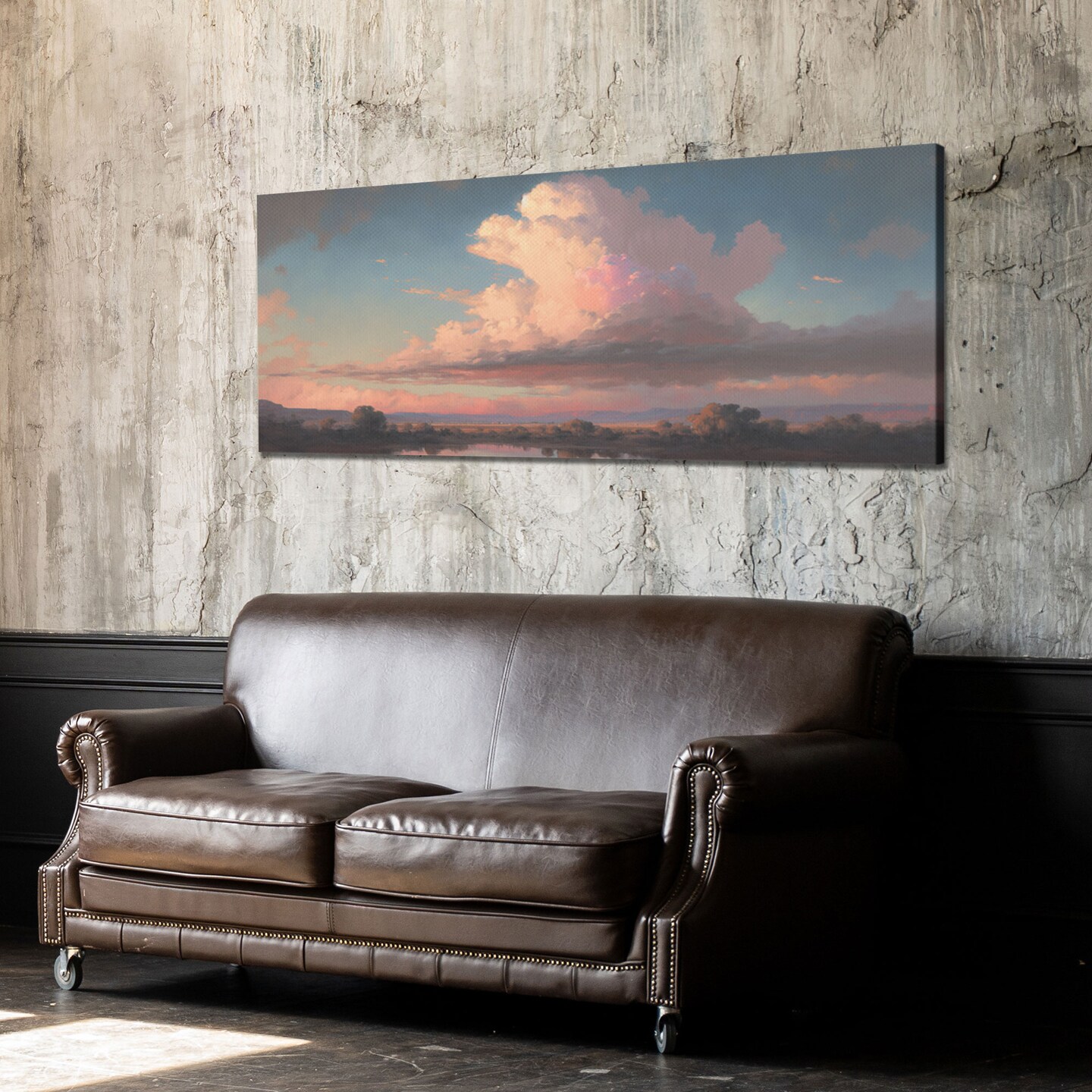 Panoramic Framed Canvas Texas Prairie Sunset Wall Art, Living Room, Bedroom Decor, Sunset Art, Watercolor Painting, Original Artwork 18-113 product 5