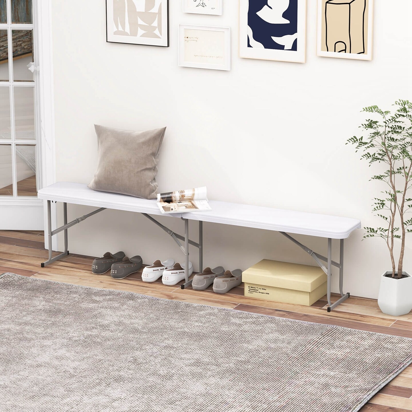 Costway 1/2 PCS Portable Folding Bench with Convenient Handle Non-slip Foot Pads Sturdy Metal Legs