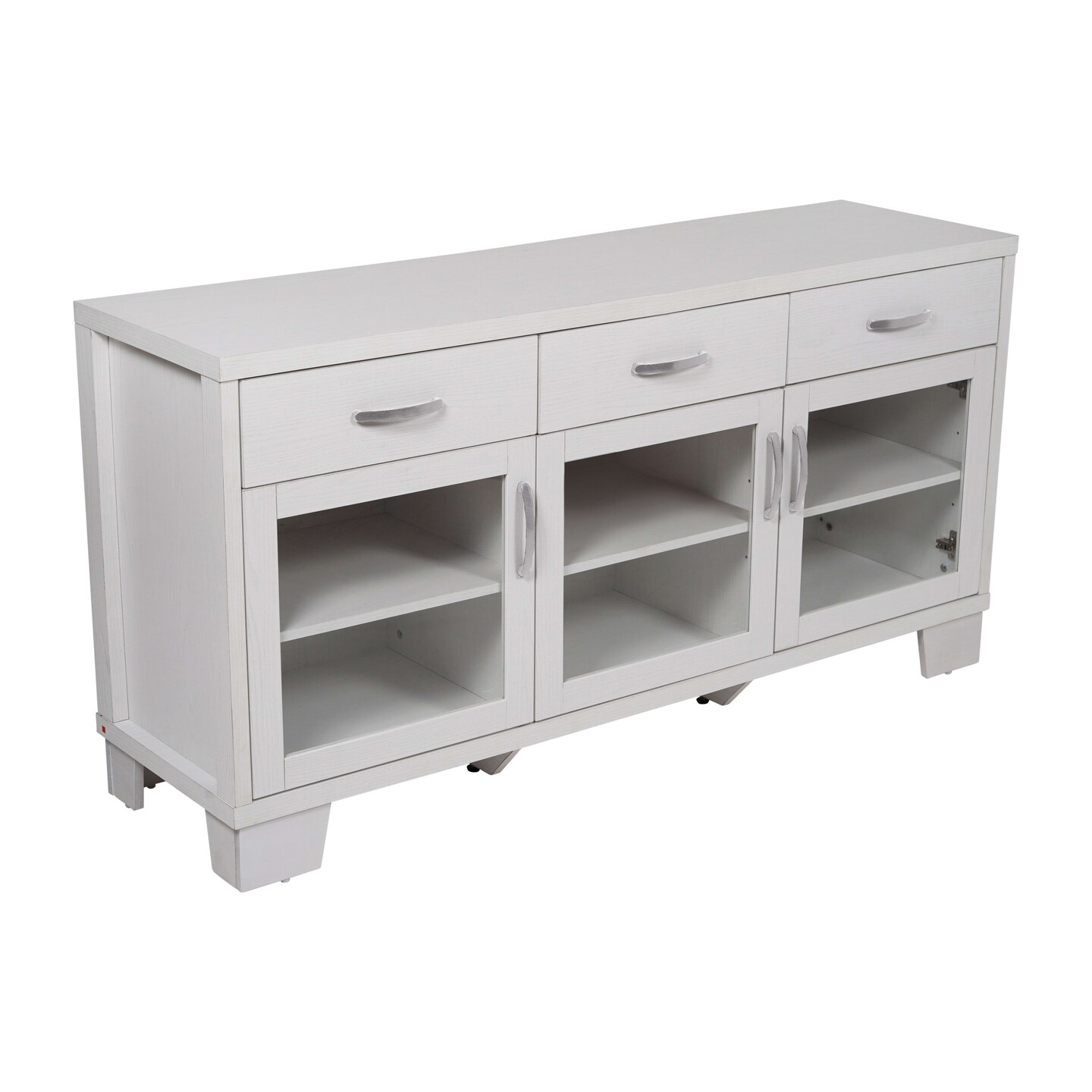 Merrick Lane Samson Three-Drawer Engineered Wood Buffet Sideboard Cabinet with Three Tempered Glass Cabinet Doors for Dining Room/Kitchen