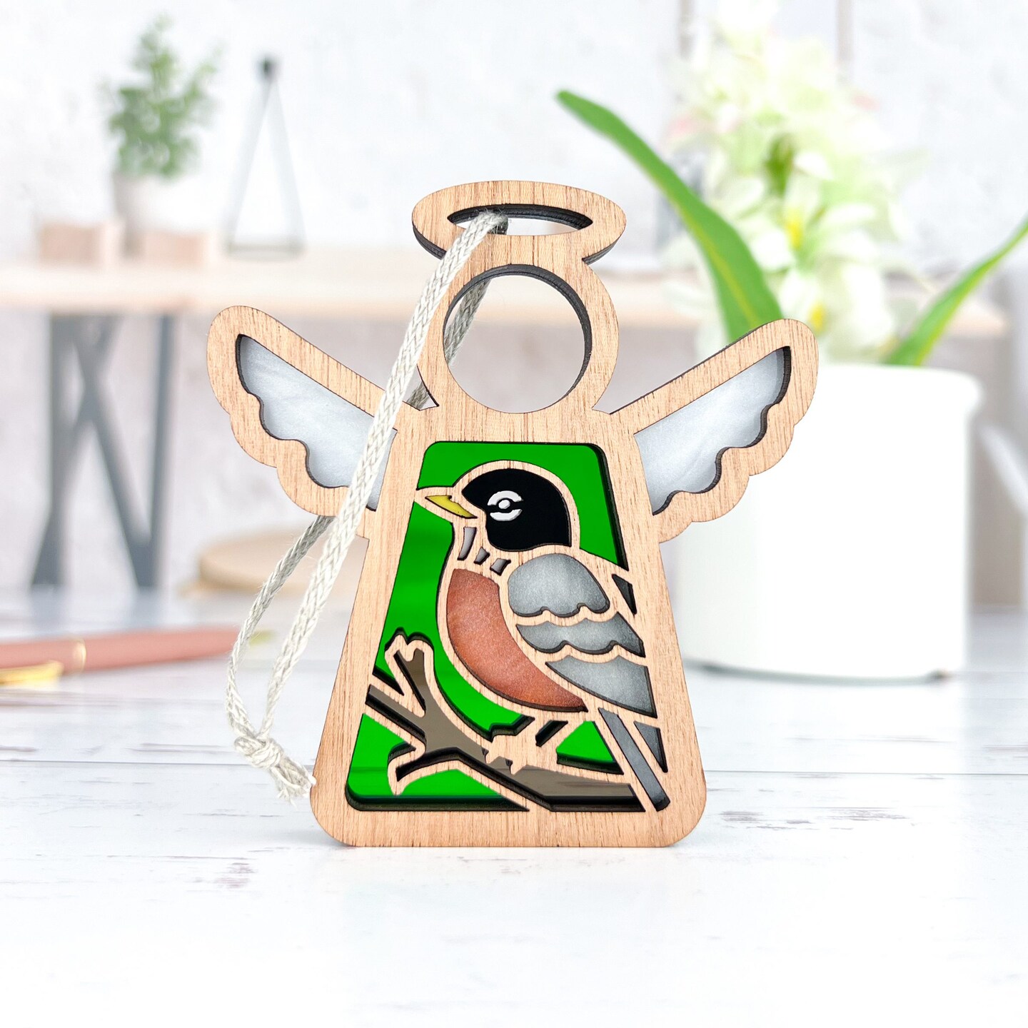 3.5&#x22; American Robin Ornament - Handcrafted in Texas - Mother&#x27;s Angels&#xAE; Figurine - Mother&#x27;s Day Gifts