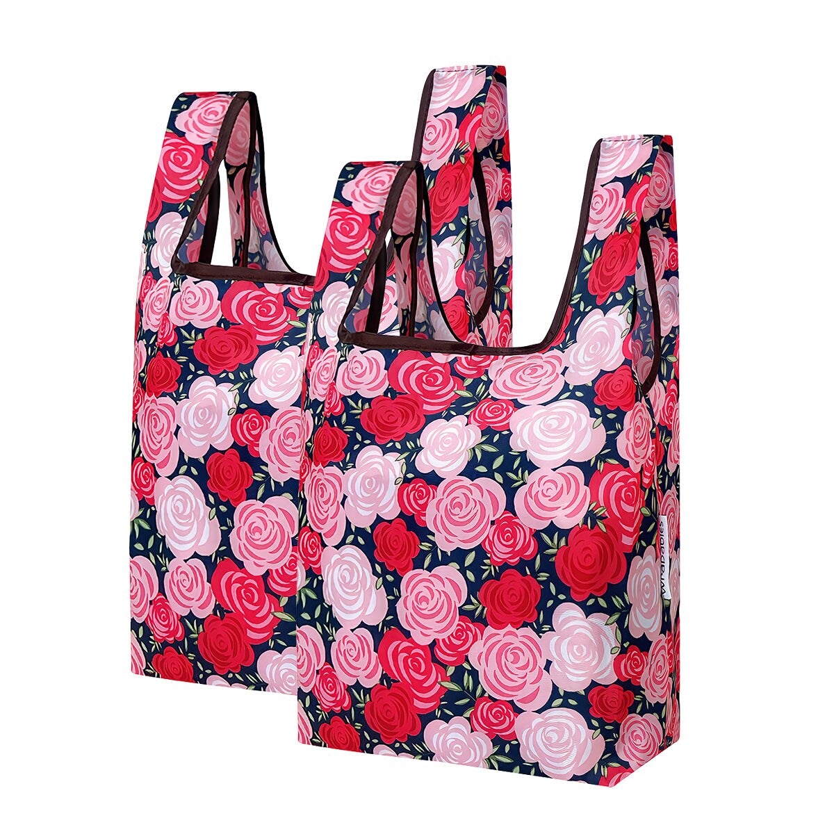 Wrapables Small JoliBag Nylon Reusable Grocery Bag, 2 Pack, Rose Garden