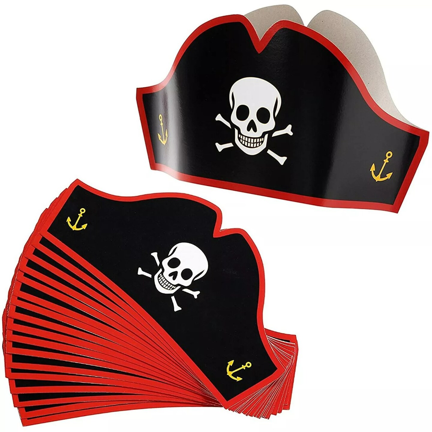 24 Count Cardboard Pirate Hats, Adjustable Hats for Halloween Pretend Play Party