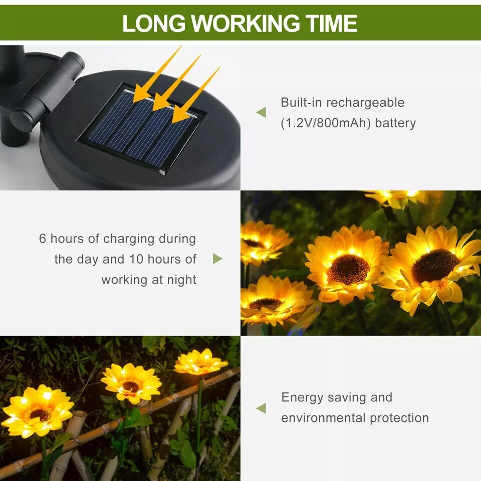 Outdoor Solar Sunflower Garden Light with Real Looking Flowers Waterproof Lights