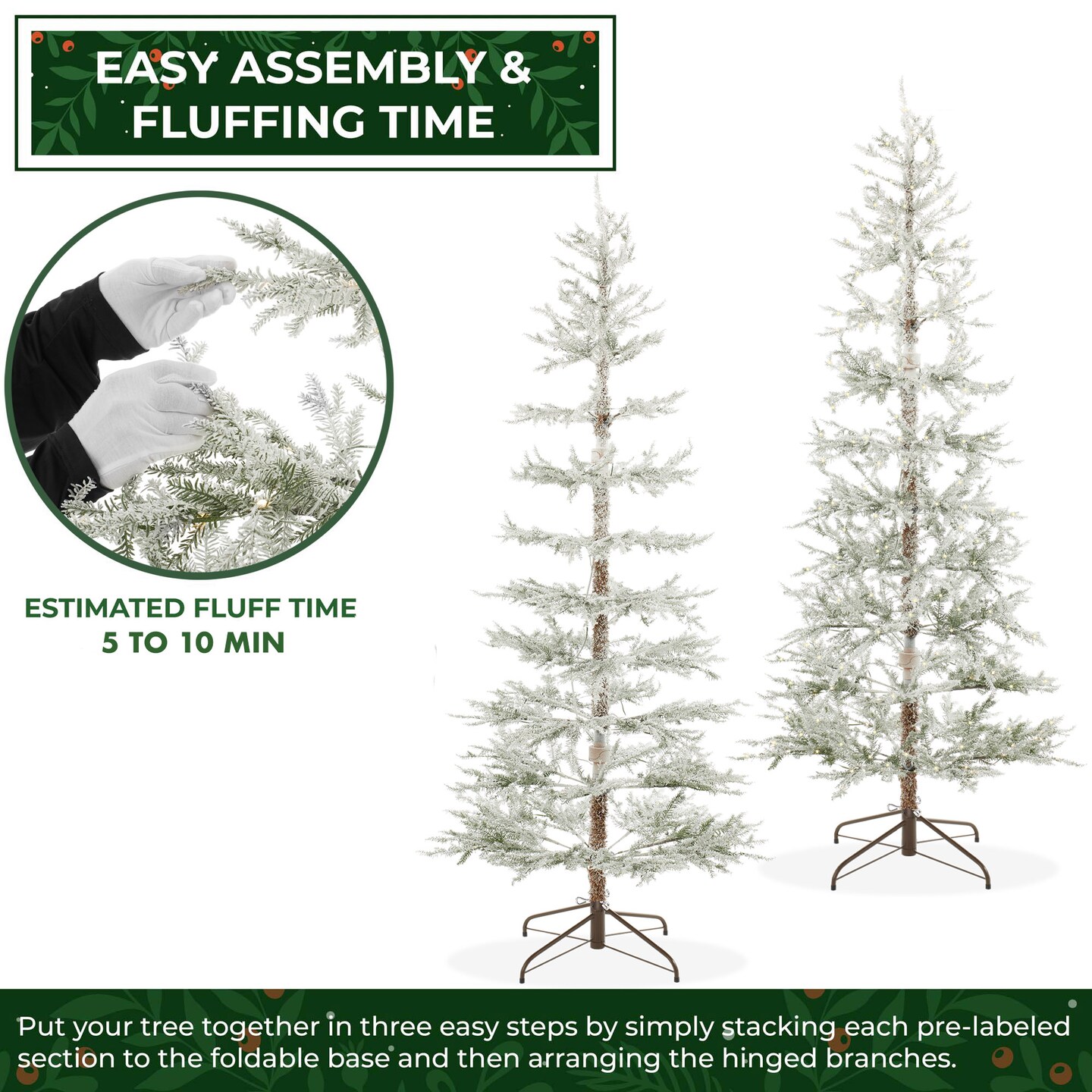 Casafield Pre-Lit Sparse Flocked Pine Artificial Holiday Christmas Tree with Sturdy Metal Stand
