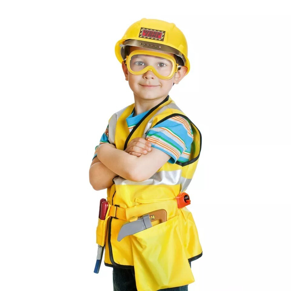 14 Pcs Construction Worker Costume for Boys Girls Halloween Party Role Play Set