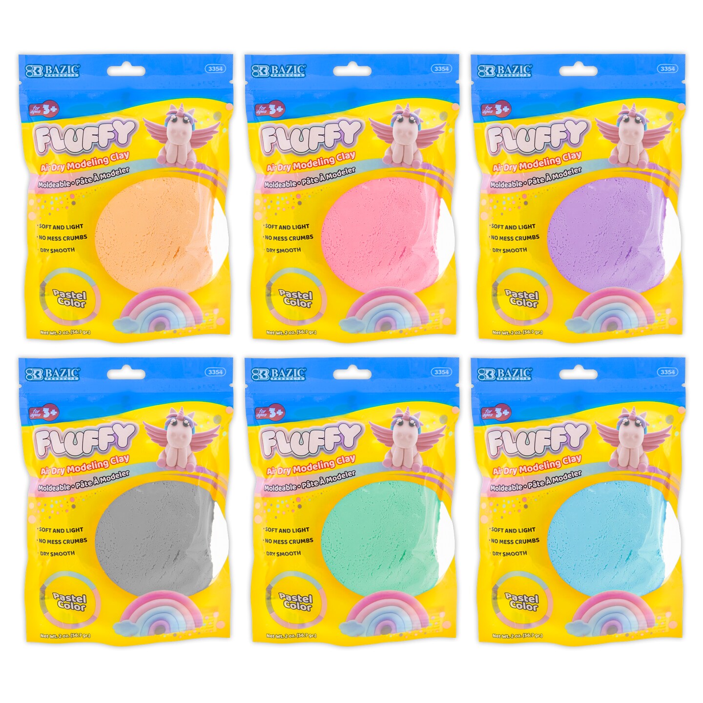 BAZIC Air Dry Modeling Clay Pastel Colors 2 Oz.