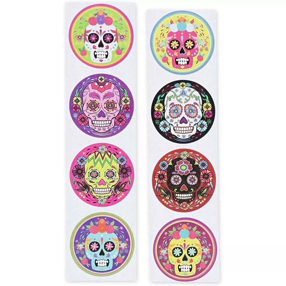 1000 Piece Day of the Dead Stickers, 1.5&#x22; Dia De Los Muertos Halloween Stickers