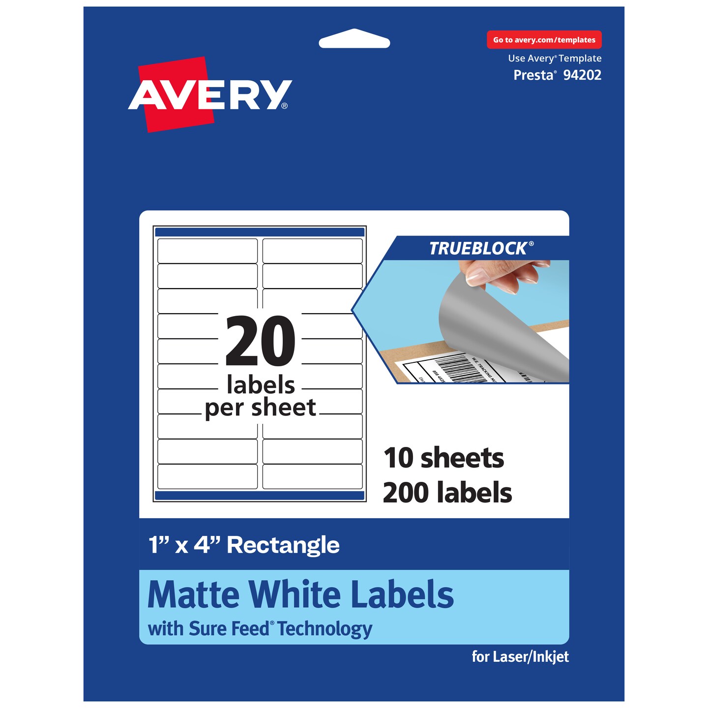 Avery TrueBlock Matte White Paper Labels,  1&#x22; x 4&#x22; Rectangle