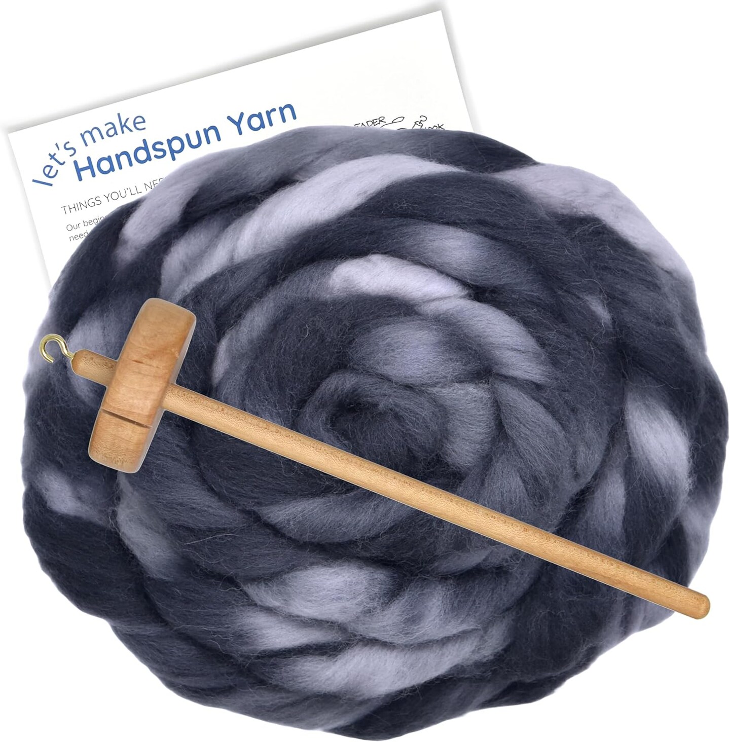 Learn to Spin Yarn - Beginner's Spinning Kit Includes Drop Spindle, Space Dyed Wool Roving and Printed Instructions with Video