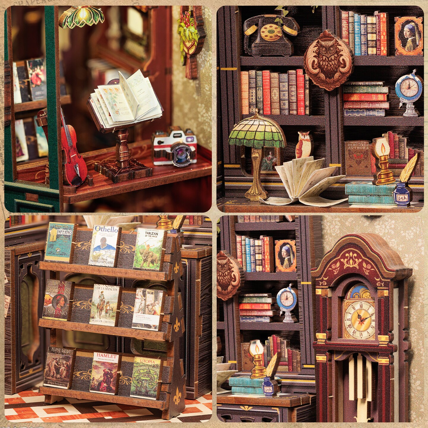 CUTEBEE Book Nook Kit Owl Bookstore DIY Miniature House Shelf Insert Decor Diorama Kit