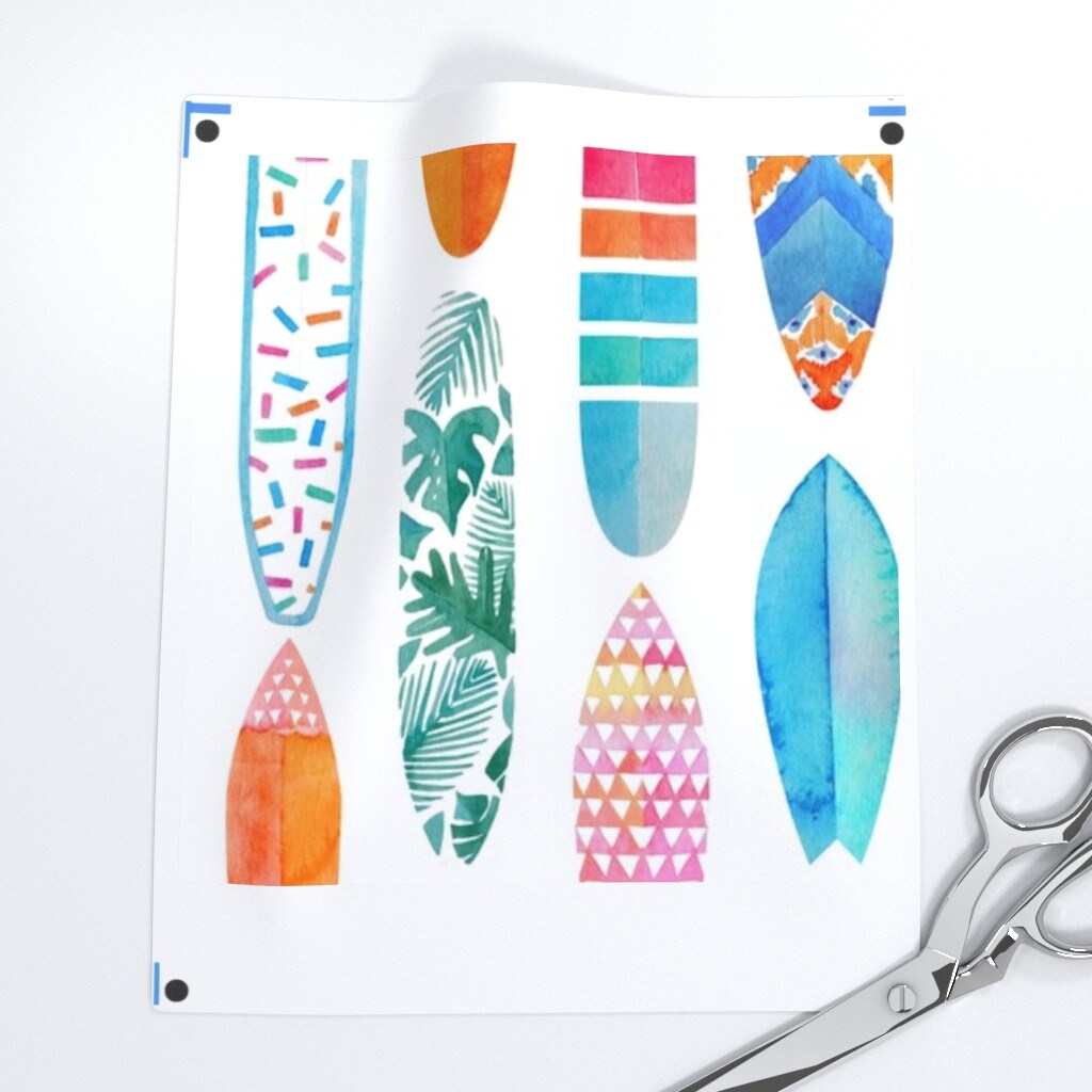 Surfing Surfboard Watercolor Tropical Summer Surf Beach Custom Removable Wallpaper by Spoonflower Peel & Stick Wallpaper 2FT Wide