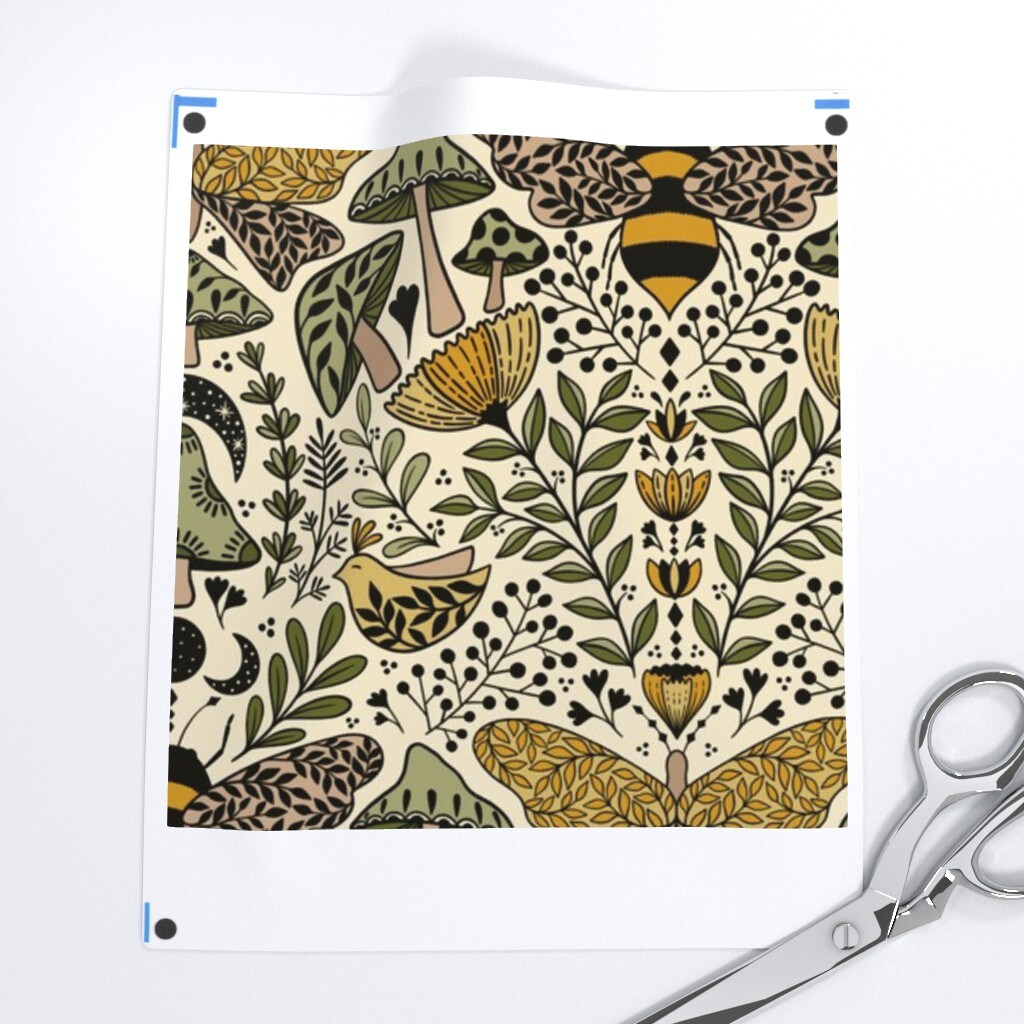 Nouveau Nature Green Yellow Butterfly Forest Plants Moth Bohemian Bee Botanical Wildlife Ecological Wild Grass Mustard Beige Custom Pre-pasted Wallpaper by Spoonflower Pre-Pasted Wallpaper 2FT Wide