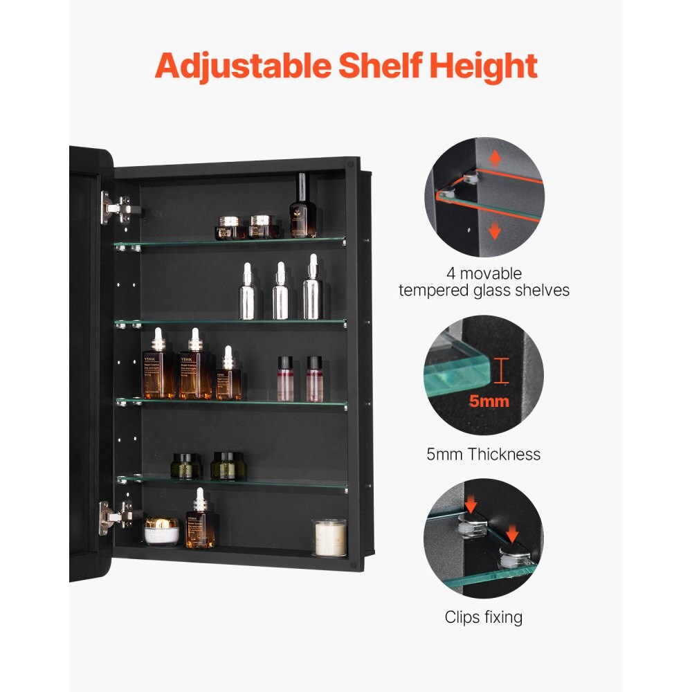 Wall-Mounted Medicine Cabinet 20x30, Aluminum Frame, 4 Adjustable Shelves