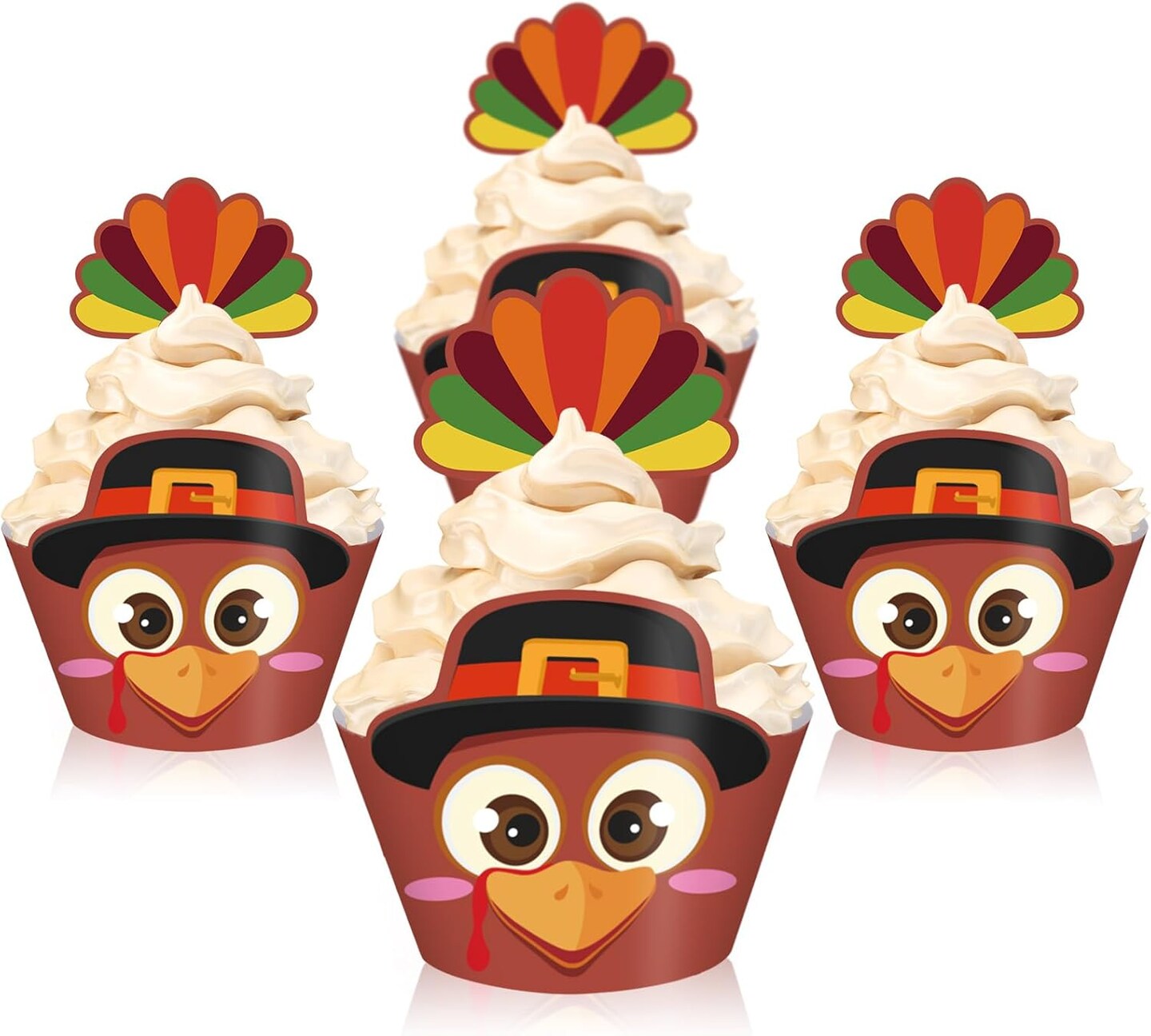 48Pcs Thanksgiving Cupcake Wrappers &#x26; Toppers Set