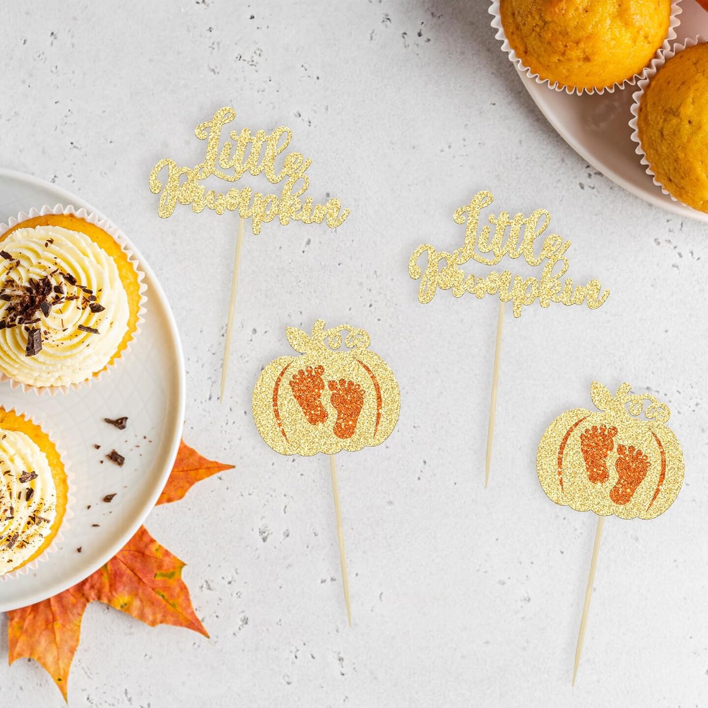 24Pcs Little Pumpkin Cupcake Toppers - Gold
