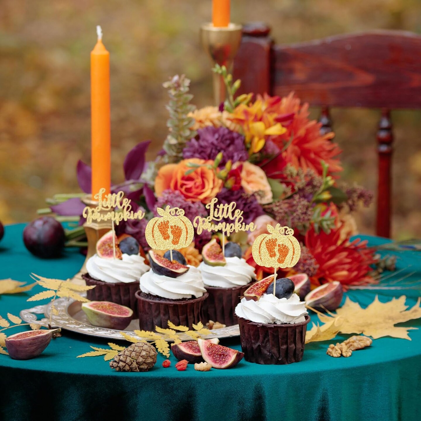24Pcs Little Pumpkin Cupcake Toppers - Gold