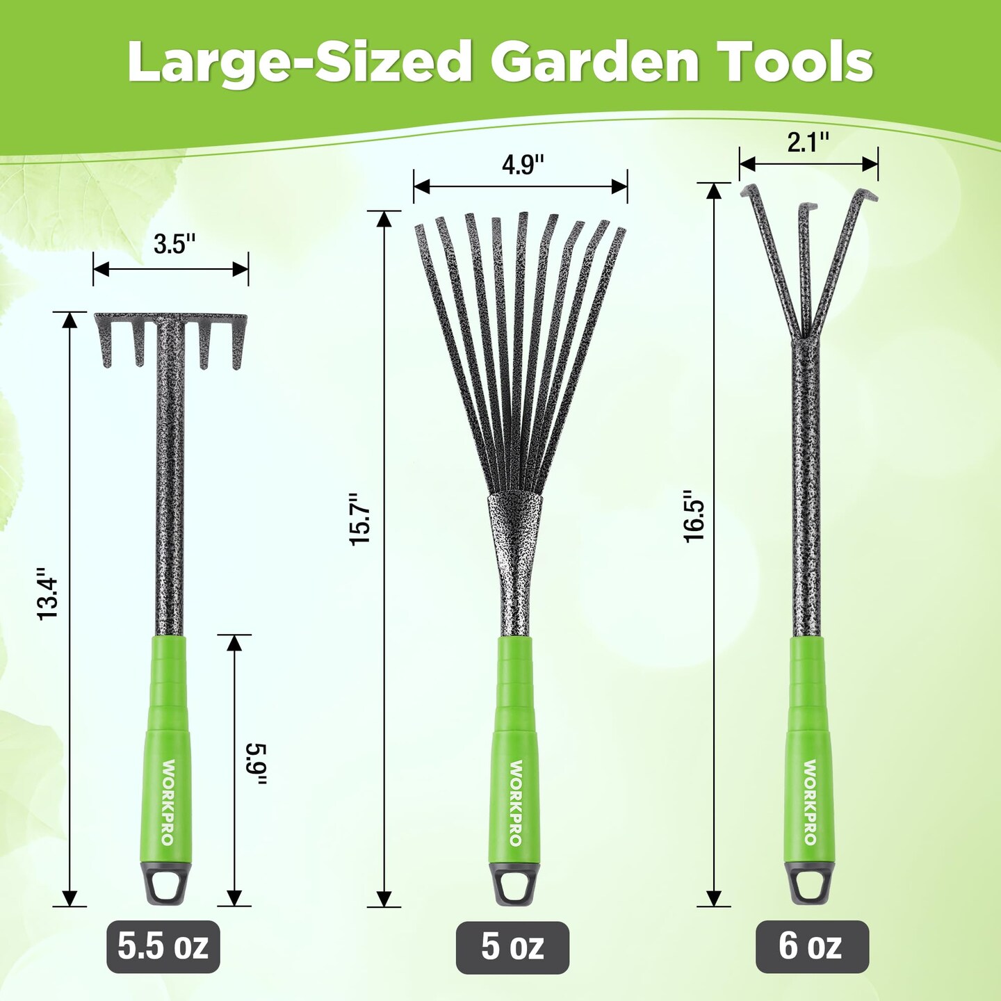 6-Piece Garden Tool Set, Heavy Duty Gardening Hand Tools with Soft Rubber Handle, Including Trowel, Rakes, 2-in-1 Hoe and Crack Weeder, Ideal Gardening Gifts for Men and Women
