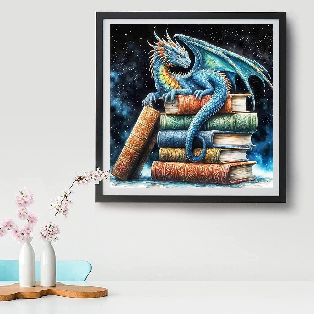 Dragon Book Stamped Cross Stitch Kit for Adults – Beginner-Friendly 11CT Pre-Printed Canvas with Threads & Needles, DIY Embroidery Craft, 13.8×13.8 Inch