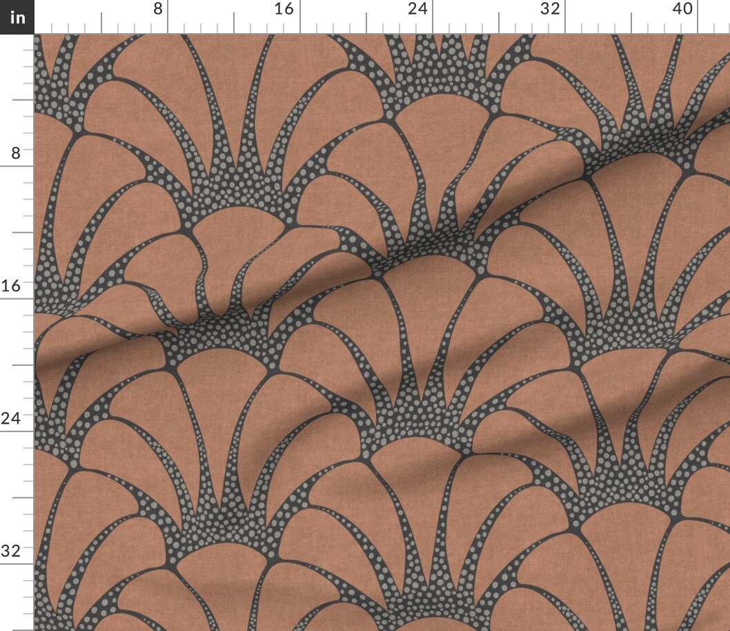 Scallop Classic Art Deco Bold Abstract Feather Fan Brown Gray Coastal Glamour Hollywood Regency Jumbo Scandi Zen Faux Texture Dots Custom Printed Fabric by Spoonflower Various Fabrics by the Yard or Fat Quarter