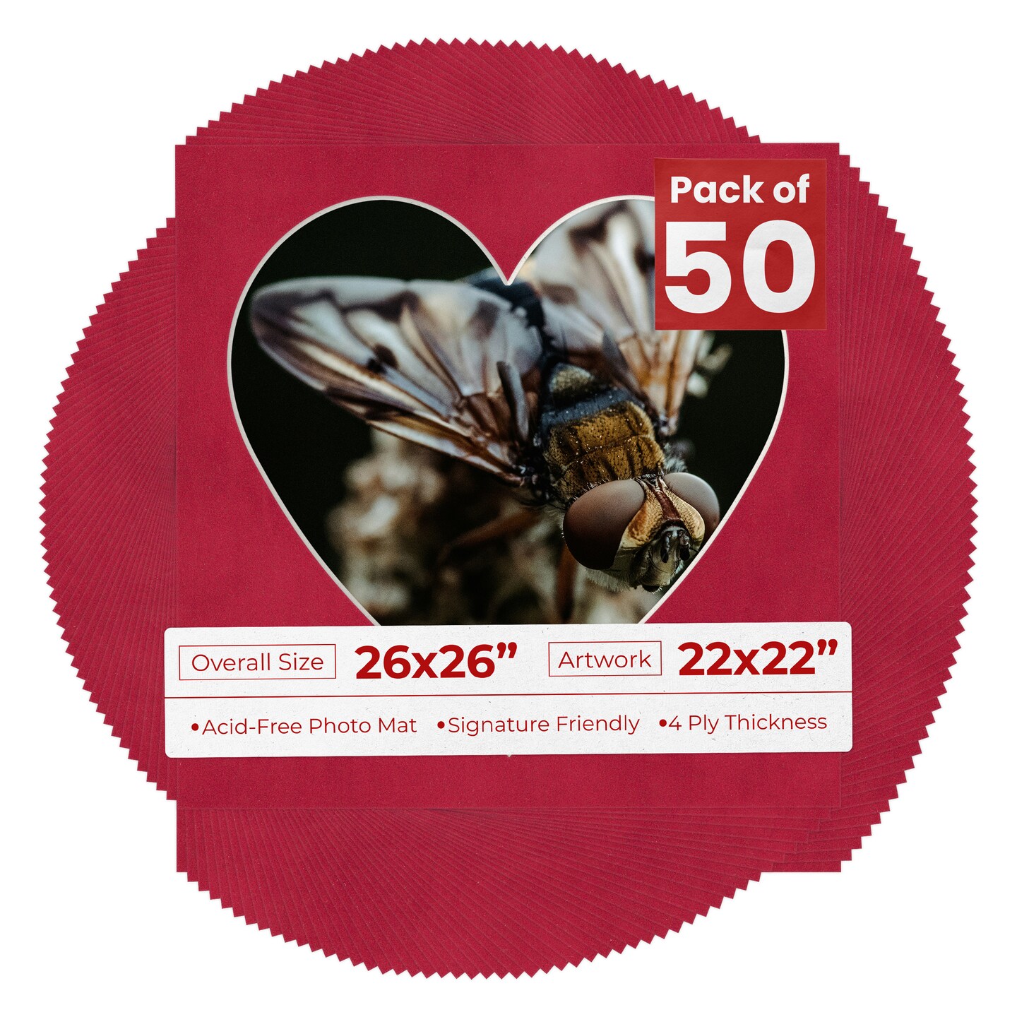 Red Suede Mat Board for 26x26 Frames - Heart Opening for 22x22 Photos