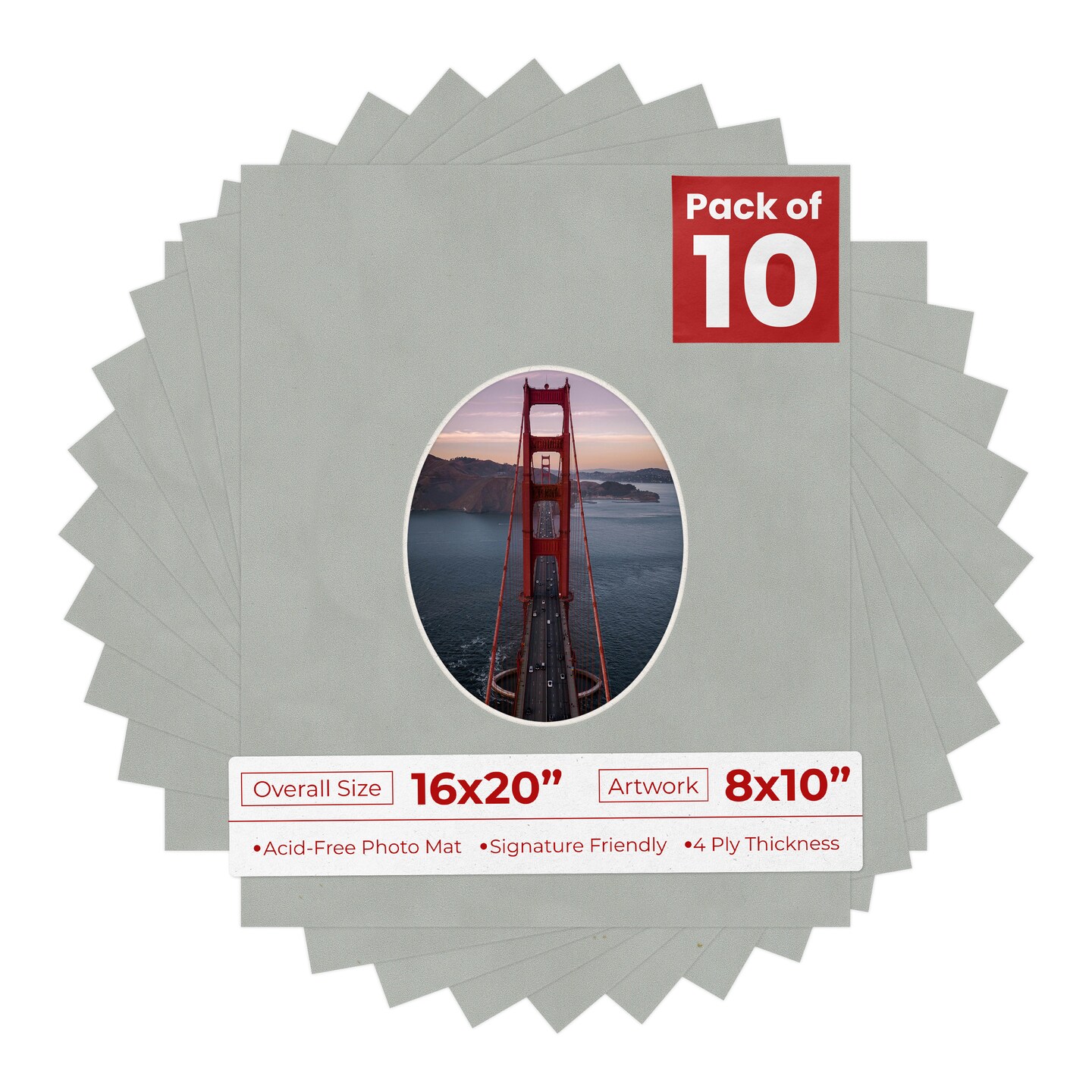 Light Grey Suede Mat Board for 16x20 Frames - Oval Opening for 8x10 Photos