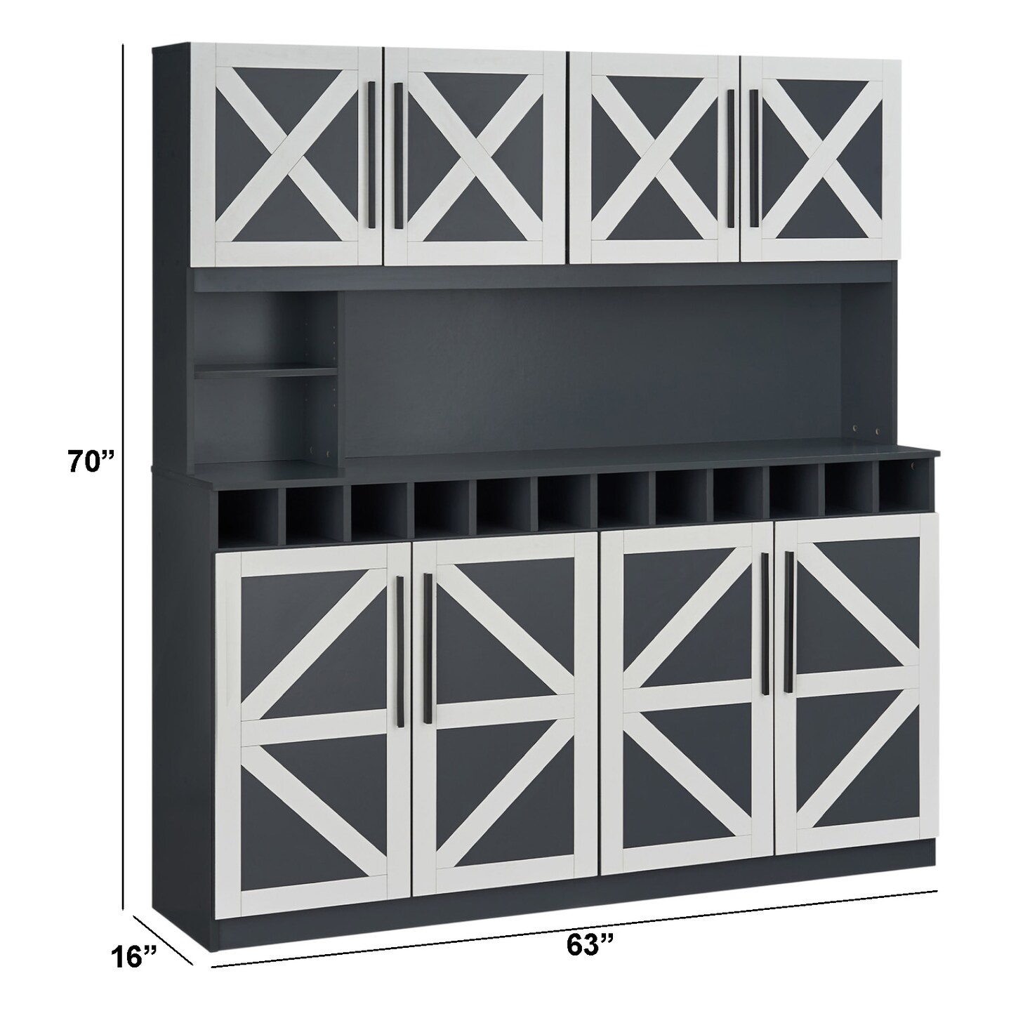 Farmhouse Buffet Hutch Cabinet with 4 Cabinets and 2 Open Shelves