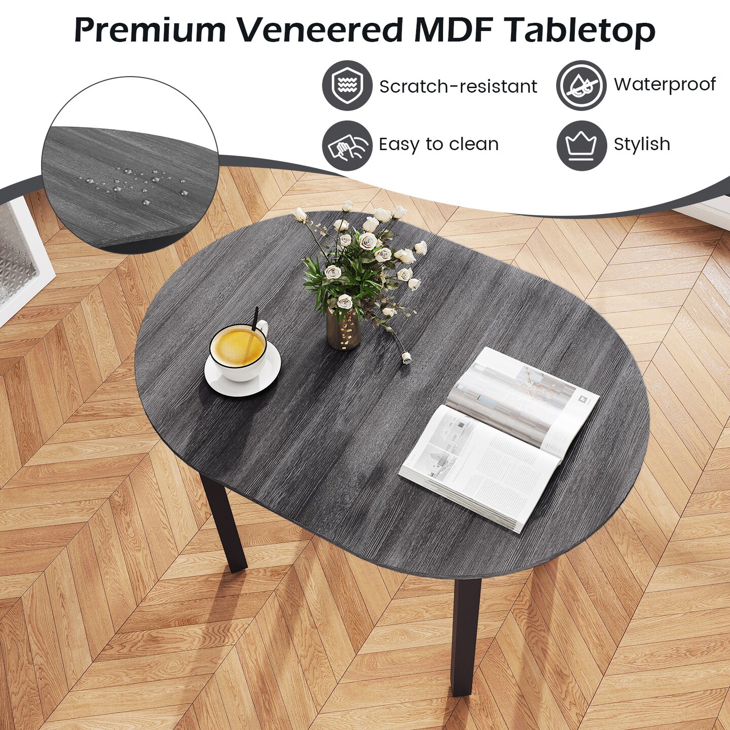 Wooden 43” Dining Table with Rubber Wood Legs, Seats 2-4 People