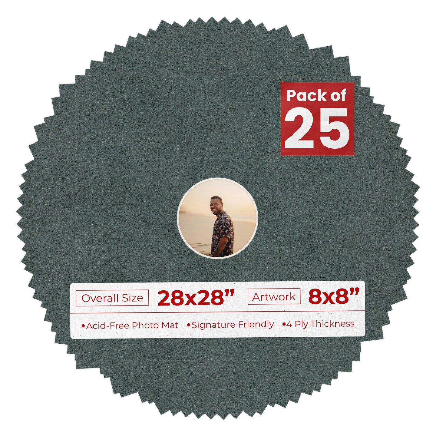 Dark Grey Suede Mat Board for 28x28 Frames - Circle Opening for 8x8 Photos