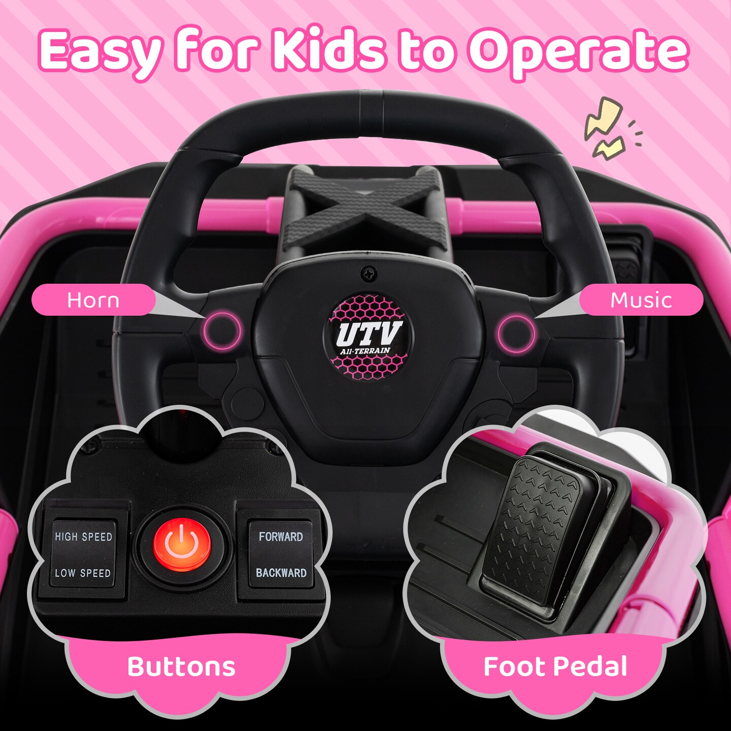 12V Ride On Electric UTV for Big Kids with Remote Control, Music and LED Lights