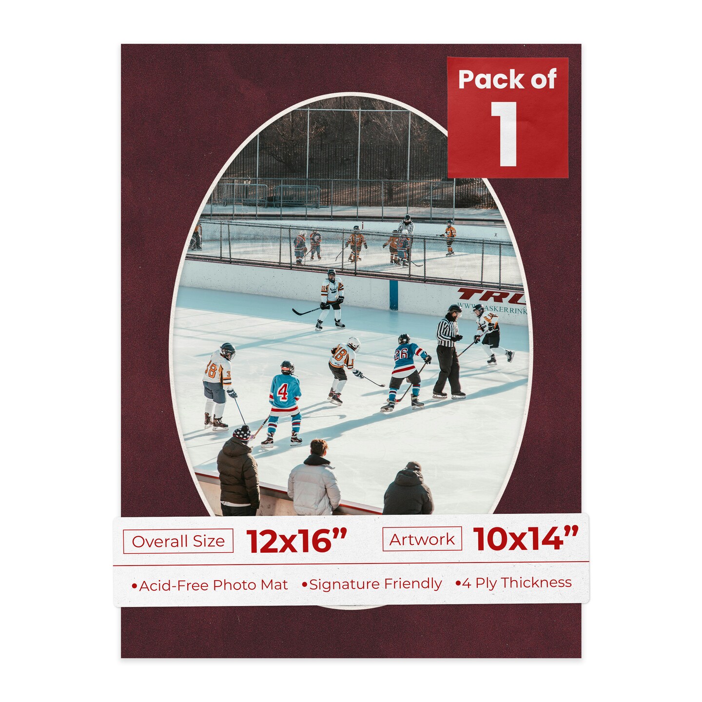 Dark Red Suede Mat Board for 12x16 Frames - Oval Opening for 10x14 Photos