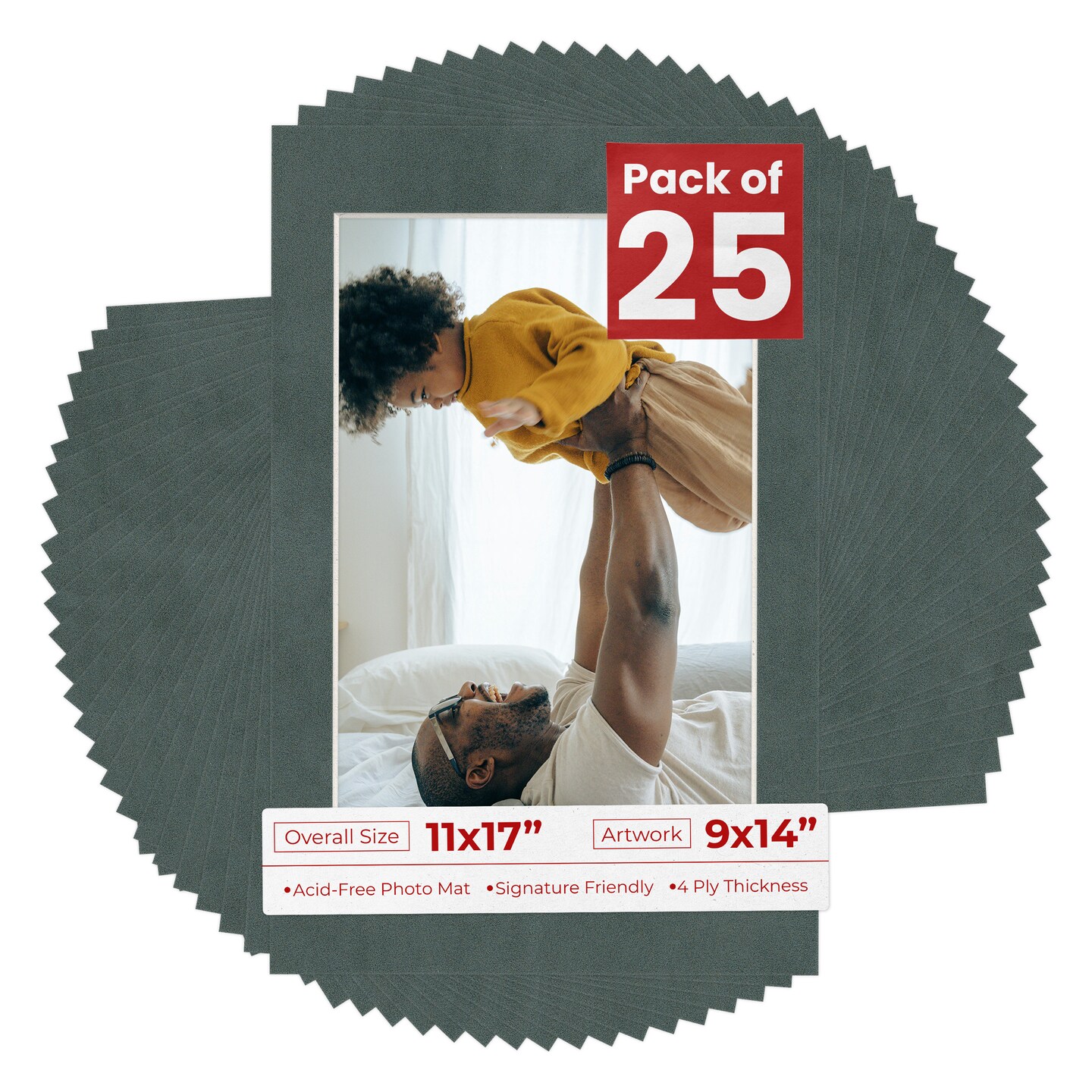 Dark Grey Suede Mat Board for 11x17 Frames - Fits 9x14 Photos