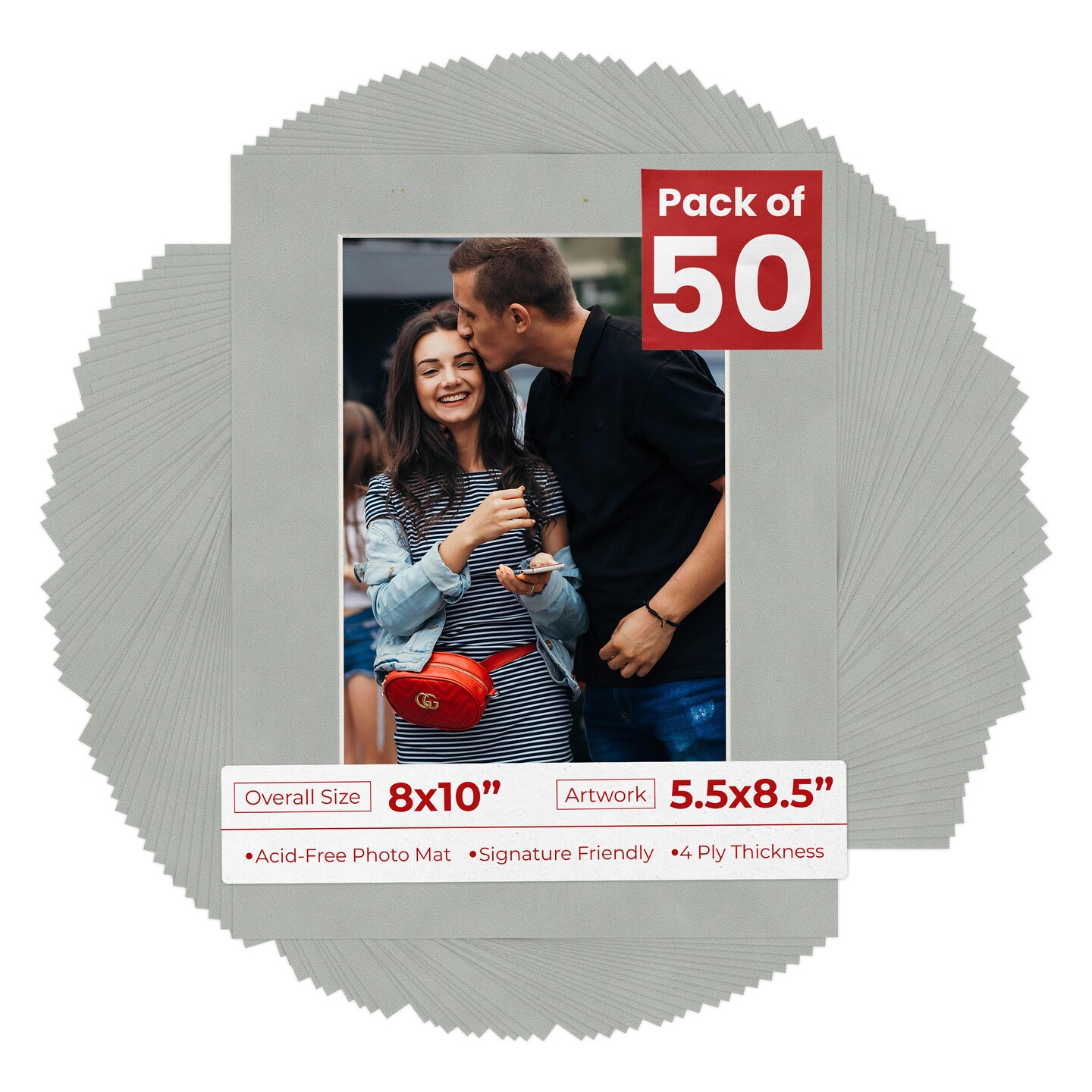 Light Grey Suede Mat Board for 8x10 Frames - Fits 5.5x8.5 Photos