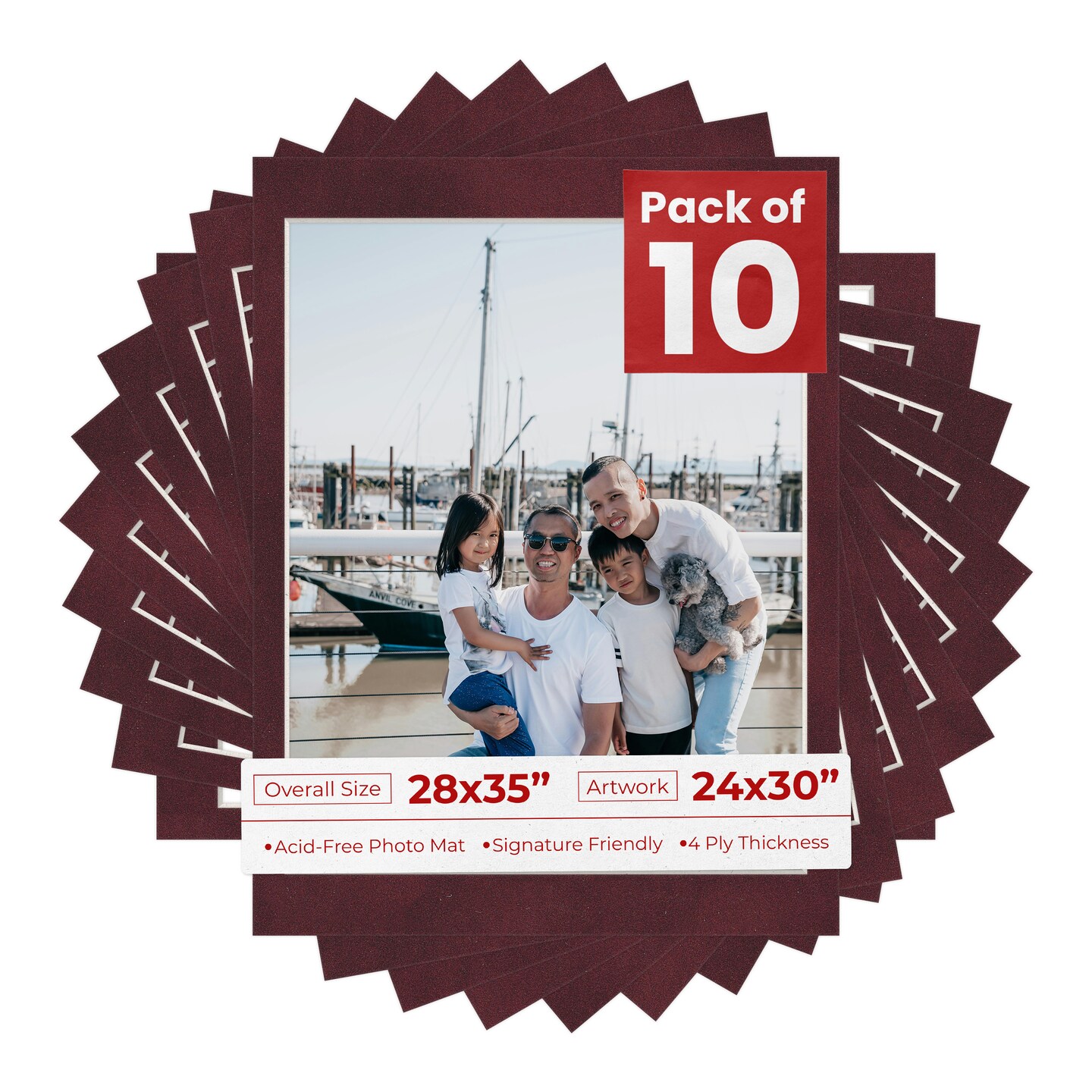 Dark Red Suede Mat Board for 28x35 Frames - Fits 24x30 Photos