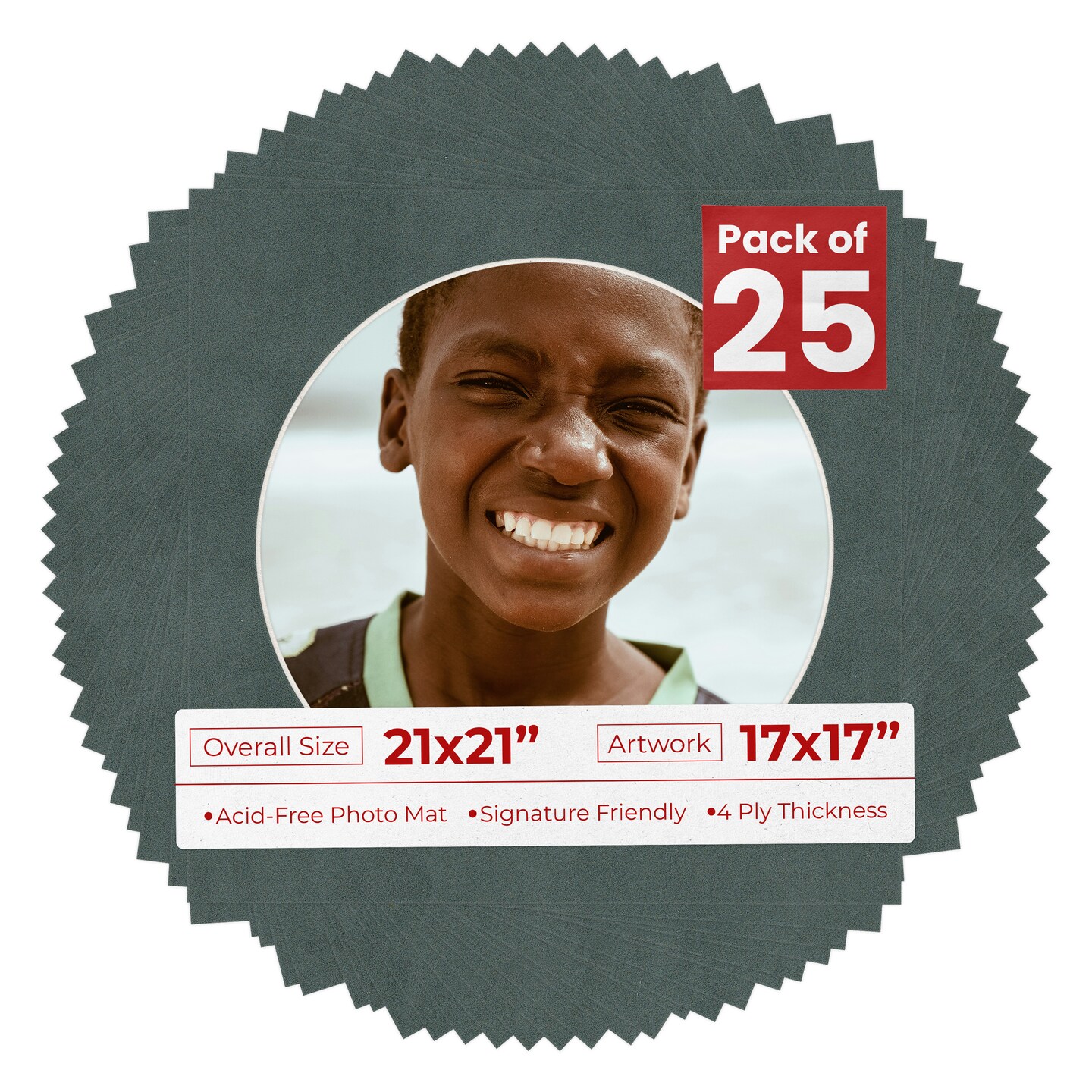 Dark Grey Suede Mat Board for 21x21 Frames - Circle Opening for 17x17 Photos