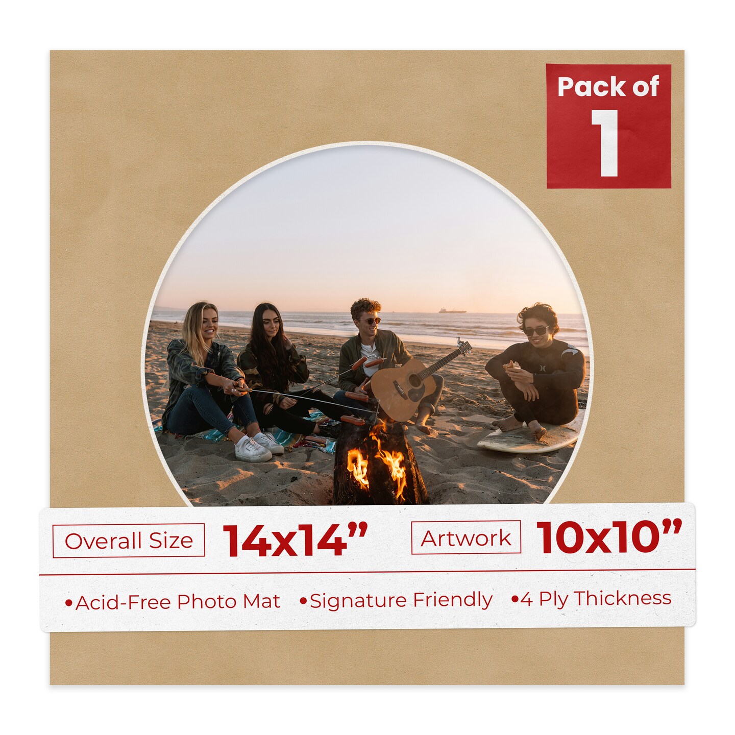 Beige Suede Mat Board for 14x14 Frames - Circle Opening for 10x10 Photos