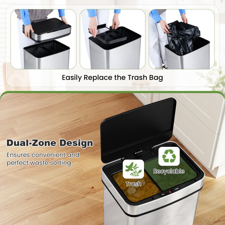 Motion Sensor Trash Can 16 Gallon Dual Zone Large Capacity Kitchen Office