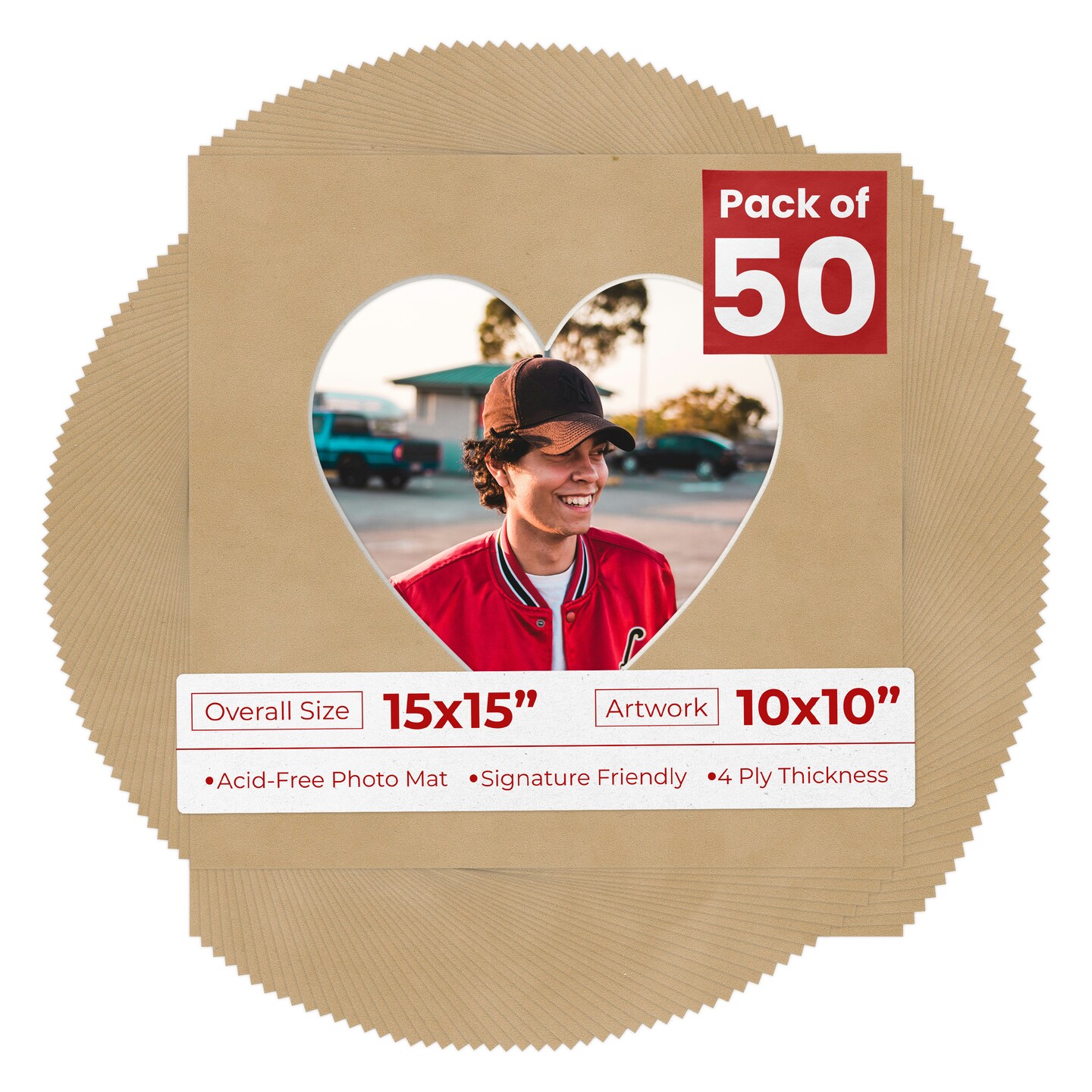 Beige Suede Mat Board for 15x15 Frames - Heart Opening for 10x10 Photos