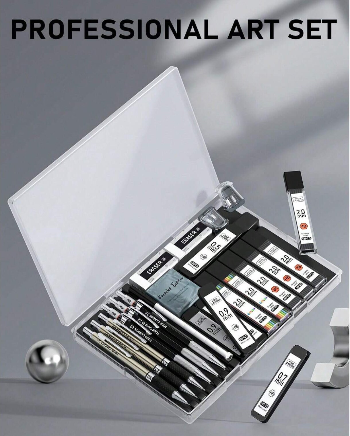 25‑Piece Art Mechanical Pencil Set with Case – Multi‑Tip 0.5/0.7/0.9 mm Pencils, Lead Holder & 432 Lead Refills for Drawing, Sketching, School & Office