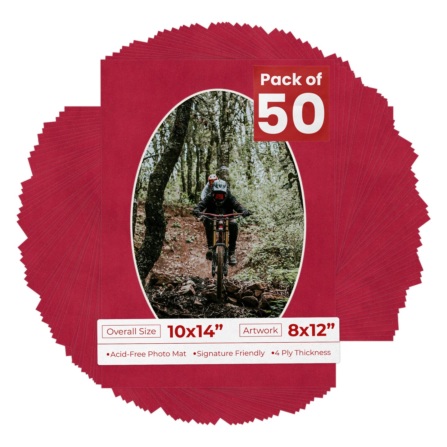 Red Suede Mat Board for 10x14 Frames - Oval Opening for 8x12 Photos