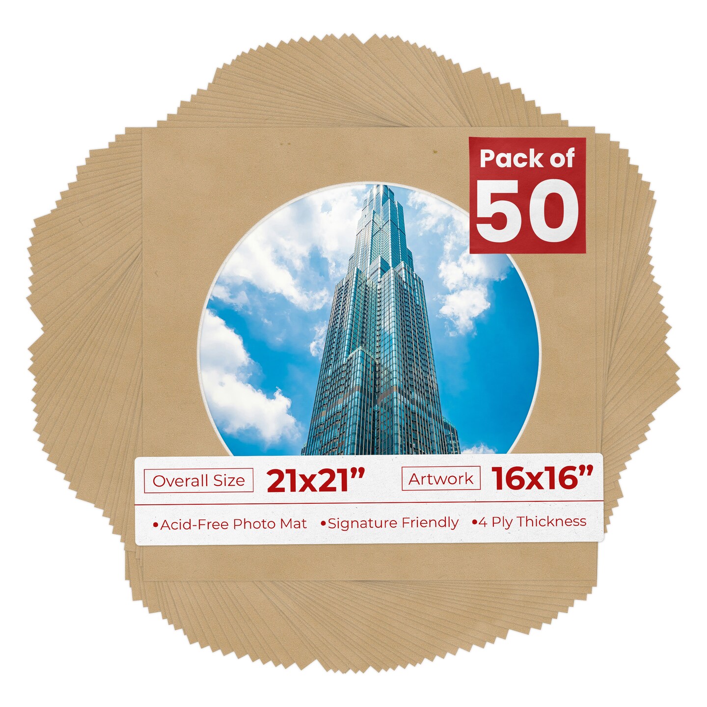 Beige Suede Mat Board for 21x21 Frames - Circle Opening for 16x16 Photos